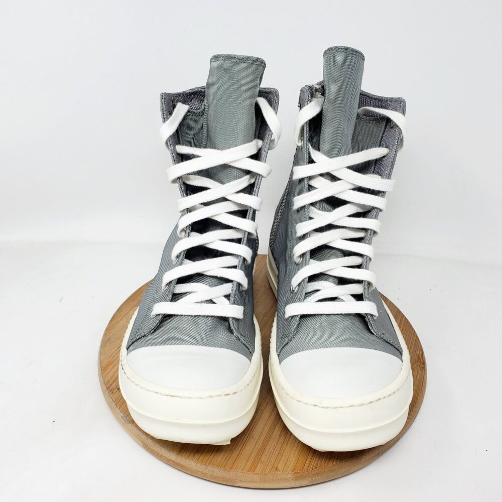 Rick Owens Gray High-Top Canvas Sneakers with White Soles - Picture 3 of 11